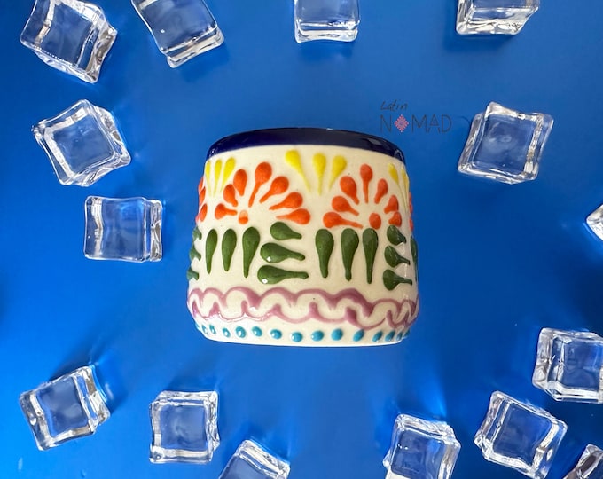 Ceramic Talavera Tequila Short Shot Glass / Multicolored Confetti Mexican drinkware by Latin Nomad
