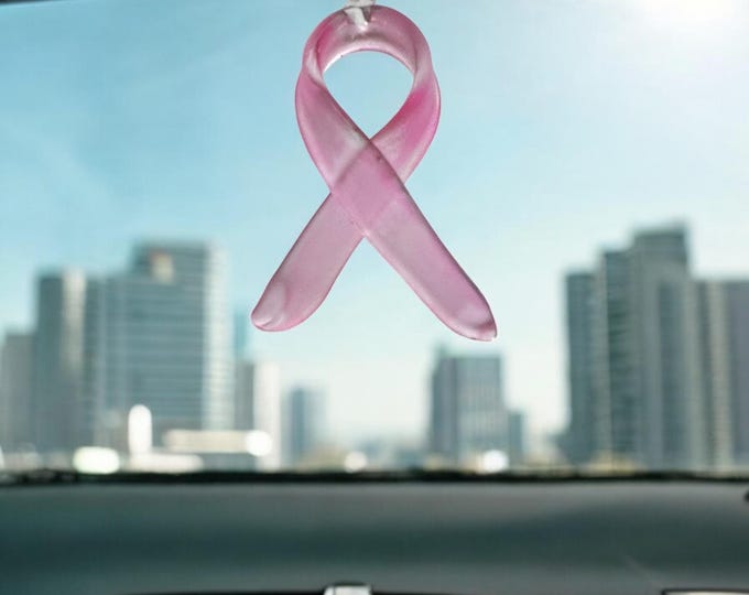NEW Cancer Awareness Ribbon handblown glass art, rear-view mirror car accessories