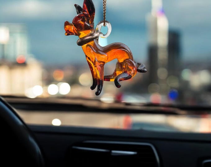 NEW Chihuahua Dog handblown glass art, rear-view mirror car accessories