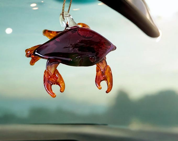 Crab handblown glass art, rear-view mirror car accessories