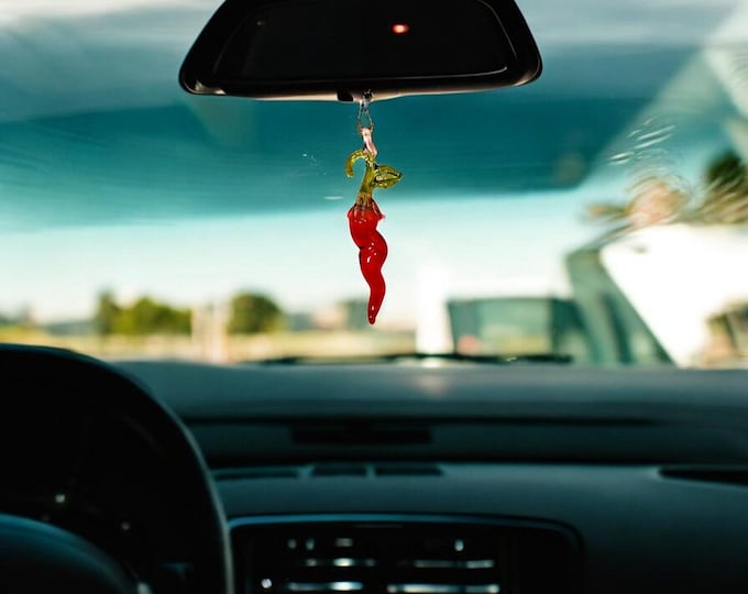 Red Chili Pepper handblown glass art, rear-view mirror car accessories