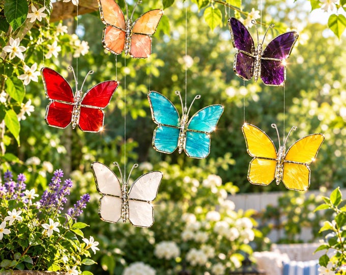 Butterfly Set / Small / Stained Glass  Garden Decor - Window Suncatcher