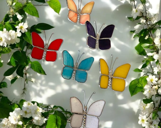 Stained Glass Butterflies Set, Garden Decor - Window Suncatcher