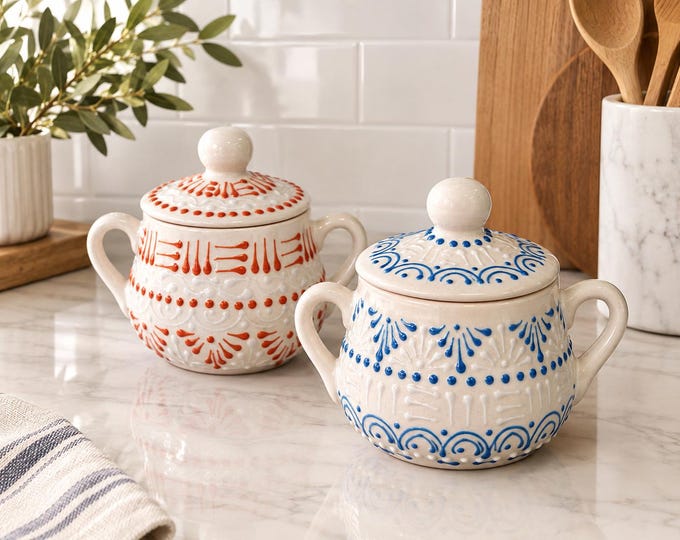 Ceramic Sugar-Coffee Container / Light Blue and White Kitchenware and Utensils by Latin Nomad.