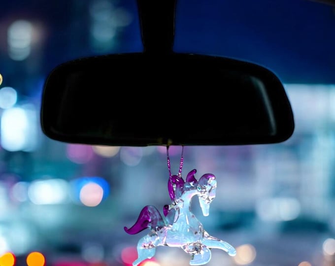 Unicorn handblown glass art, rear-view mirror car accessories