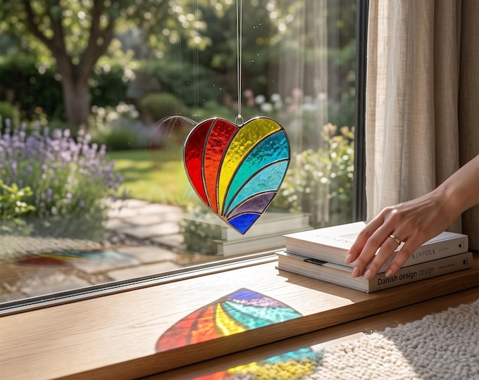 Rainbow Heart Stained Glass Window Suncatcher