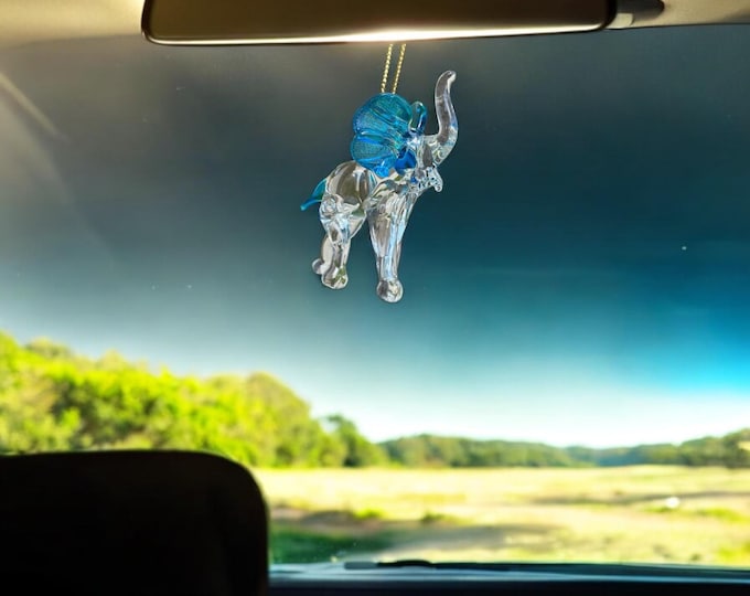 Elephant handblown glass art, Rear-view Mirror Car Accessories