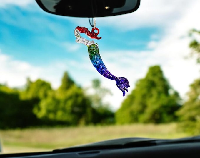 Mermaid handblown glass art, rear-view mirror car accessories