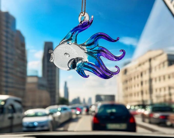 NEW Betta Fish Purple and Blue Tail handblown glass art, rear-view mirror car accessories