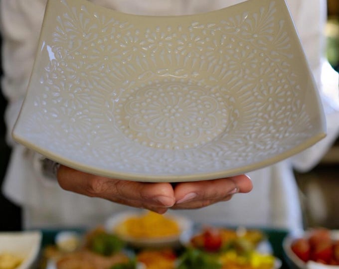 Pamela White on White, Modernist Serving Platter Kitchenware Pottery by Latin Nomad
