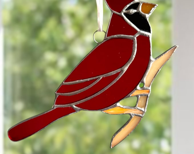 Stained Glass Northern Cardinal Window Suncatcher