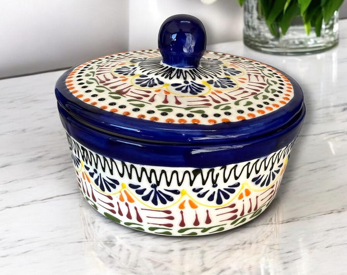 Multicolored Tortilla Warmer, Ceramic Pottery Kitchenware by Latin Nomad.