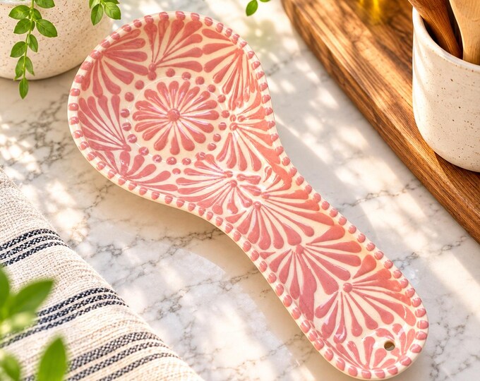 Pink Talavera Ceramic Talavera Spoon Rest / Traditional Mexican Kitchenware and Utensils by Latin Nomad.