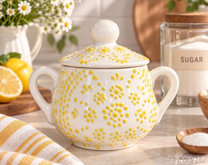 Ceramic Sugar-Coffee Container / Yellow Mandala Kitchenware and Utensils by Latin Nomad.