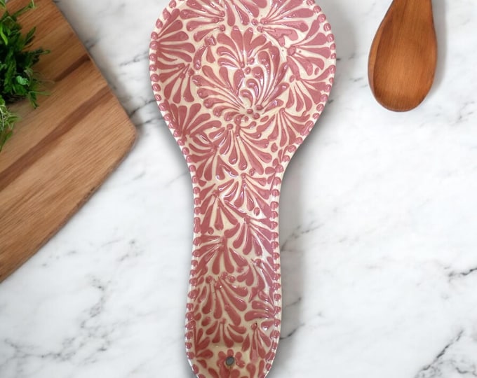 Pink Talavera Ceramic Talavera Spoon Rest / Traditional Mexican Kitchenware and Utensils by Latin Nomad.