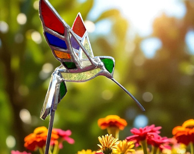 3D Stained Glass Hummingbird Plant Stake