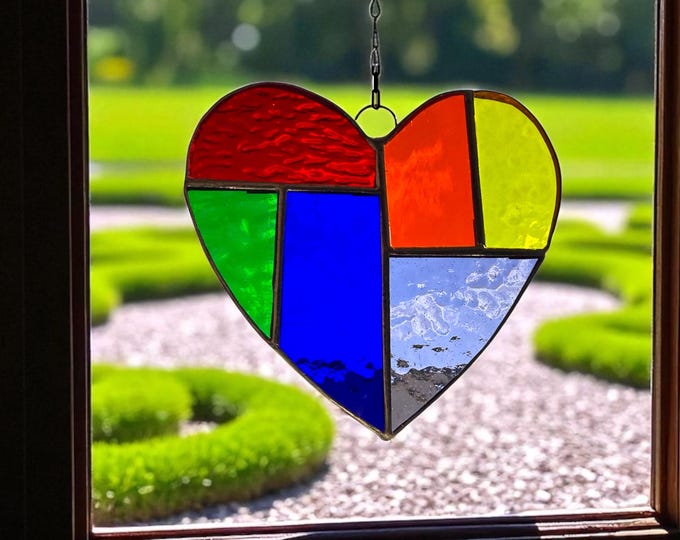 Abstract Heart Stained Glass Window Suncatcher