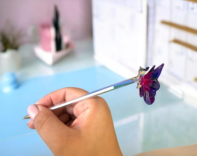 Pink and Purple Butterfly Glass Pen