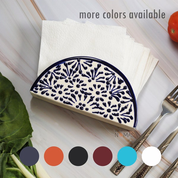 Ceramic Talavera Napkin Holder / Traditional Multicolored Confetti Mexican Kitchen Utensils