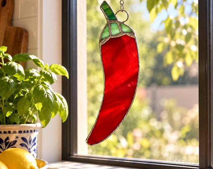 Stained Glass Chili Pepper Jalapeño Window Suncatcher