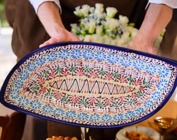 XL Paisley Bowl Modern Mexican Ceramic Talavera Serving Platter Kitchenware Pottery.