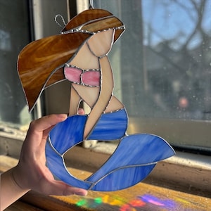 NEW Large Mermaid Stained Glass Window Sun catcher Garden and Patio Decor