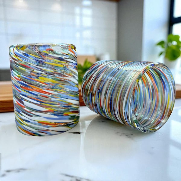 Confetti Swirl veelkleurig longdrinkglas set van 4 stuks, handgeblazen sapglas 16 oz