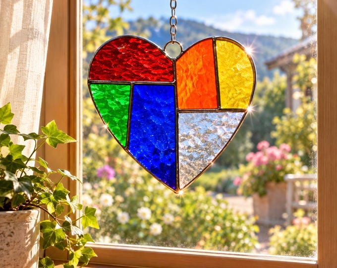 Abstract Heart Stained Glass Window Suncatcher