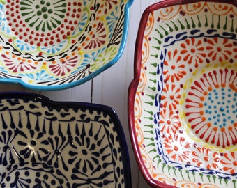Clementine Faceted Bowl in Multicolored, Modern Mexican Ceramic Talavera Serving Platter Kitchenware Pottery.