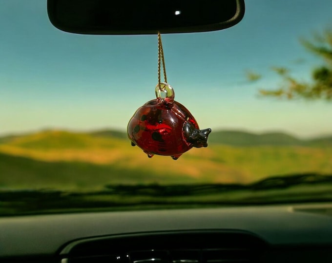 Ladybug handblown glass art, rear-view mirror car accessories