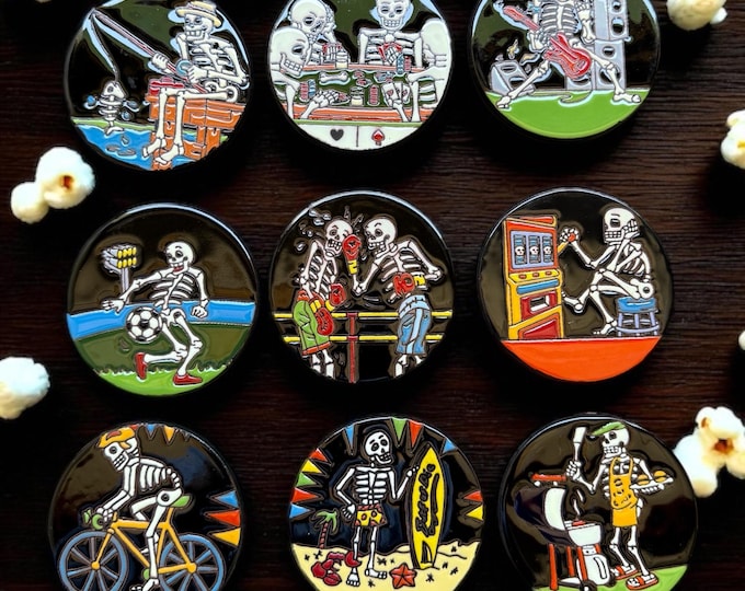 Man Hobbies Skeleton Terracotta Coaster Set  / Traditional Mexican Kitchenware and Utensils by Latin Nomad.