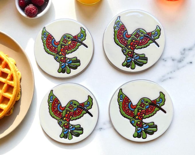 Hummingbird Terracotta Coaster Set  / Traditional Mexican Kitchenware and Utensils by Latin Nomad.