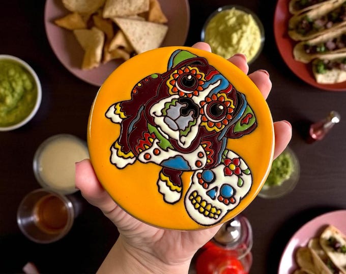 Dog Skeleton Catrina Terracotta Coaster Set  / Traditional Mexican Kitchenware and Utensils by Latin Nomad.