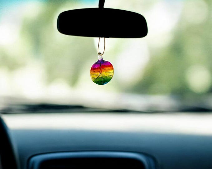 Peace and Love Pride handblown glass art, rear-view mirror car accessories
