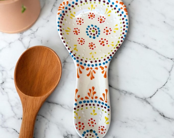 Mandala Multicolored Ceramic Talavera Spoon Rest / Traditional Mexican Kitchenware and Utensils by Latin Nomad.
