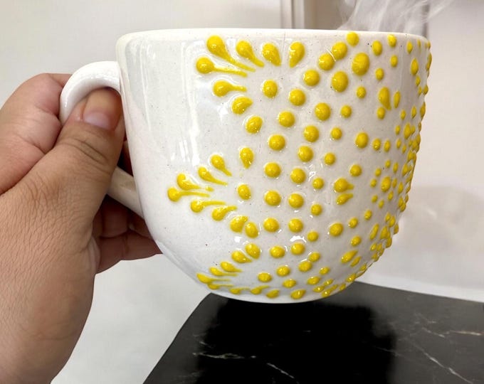 2 pcs White and Yellow Ceramic Talavera Coffee Mug / Traditional Mexican Kitchenware and Utensils by Latin Nomad.