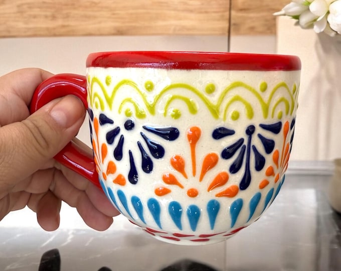 2 pcs Multicolored Ceramic Talavera Coffee Mug / Traditional Mexican Kitchenware and Utensils by Latin Nomad.