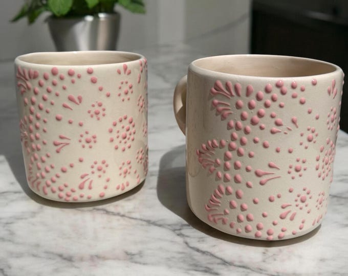 2 pcs Pink Mandala Ceramic Talavera Coffee Mug / Traditional Mexican Kitchenware and Utensils by Latin Nomad.