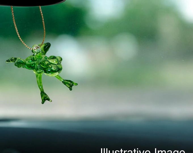 Green Rainforest Frog handblown glass art, rear-view mirror car accessories