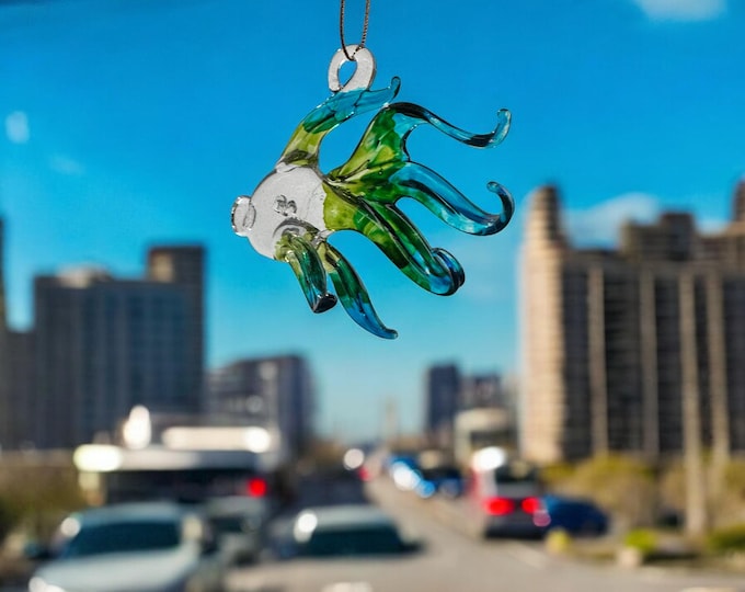 NEW Betta Fish Green and Blue Tail handblown glass art, rear-view mirror car accessories