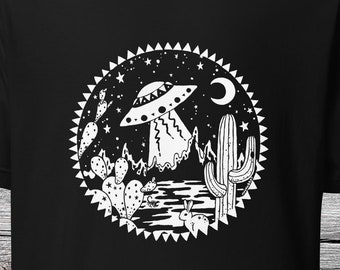 Desert UFO Shirt +colors T Shirt goth gothic tee sci fi alien cactus Arizona Sonoran cryptid cryptozoology space landscape area 51