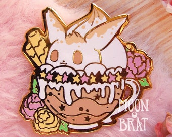 SECONDS Eevee Enamel Pin Pokemon dessert Pin teacup pin Latte Coffee Drink pin roses pastel kawaii pin flowers floral