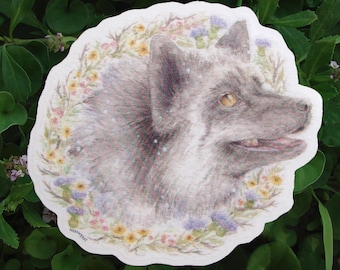 Fox Watercolor Sticker silver gray grey red fox animal illustration floral flowers cottagecore nature animal portrait woodland arizona