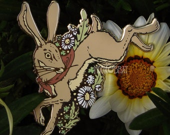 Hare Enamel Pin SECONDS fairytale rabbit cottagecore woodland animal illustration nature forest flower whimsical fantasy bunny wildlife
