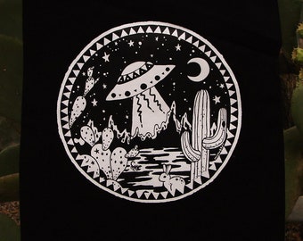 Desert UFO Tote Bag market bag reusable shopping bag grocery cryptid cactus aliens space sci fi Area 51 witch goth