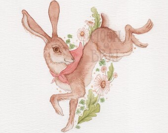 Henryk Hare Watercolor Art Print 5 x 7 rabbit original animal illustration nature botanical rustic farmhouse fairy tale cottagecore bunny