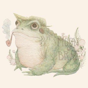 Archibald Toad Watercolor Art Print 5 x 7 original animal illustration nature botanical rustic farmhouse fairy tale cottagecore folk