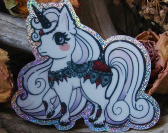 Holo Unicorn Sticker holographic glitter vinyl bumper sticker pony medieval unicorn apocalypse gothic fantasy little pony carousel horse