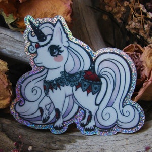 Holo Unicorn Sticker olografico glitter vinile paraurti adesivo pony medievale unicorno apocalisse gotico fantasy piccolo pony carosello cavallo