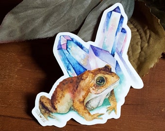 Magic Toad Vinyl Sticker - Crystal frog sticker witch sticker magical crystals original art watercolor